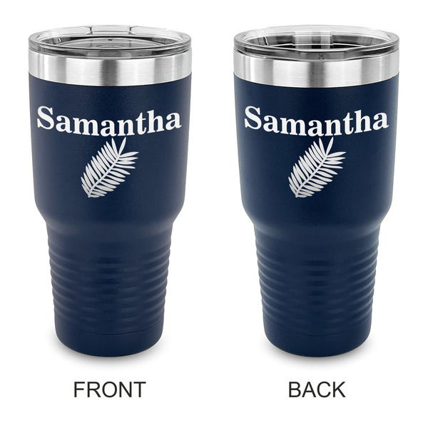 Custom Tropical Leaves 30 oz Stainless Steel Tumbler - Navy - Double Sided (Personalized)