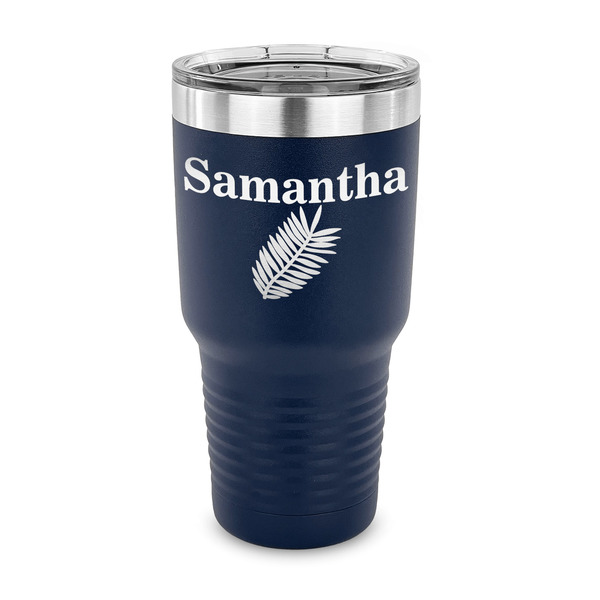 Custom Tropical Leaves 30 oz Stainless Steel Tumbler - Navy - Single Sided (Personalized)