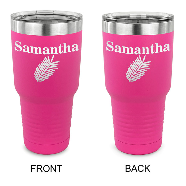 Custom Tropical Leaves 30 oz Stainless Steel Tumbler - Pink - Double Sided (Personalized)
