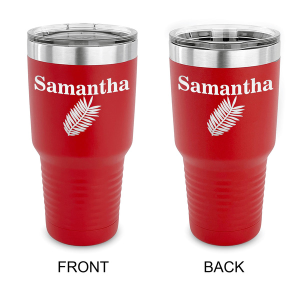 Custom Tropical Leaves 30 oz Stainless Steel Tumbler - Red - Double Sided (Personalized)