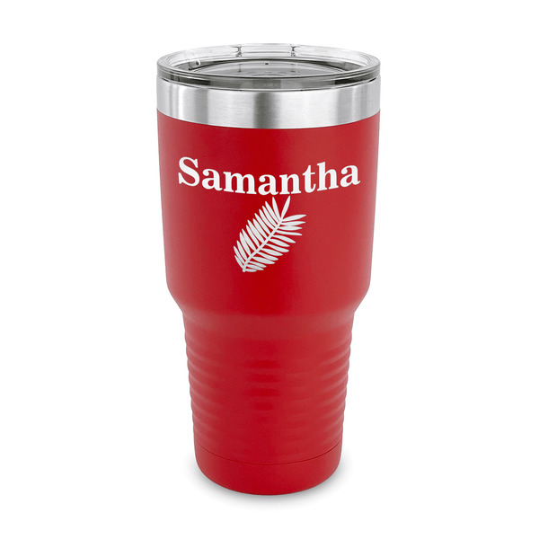 Custom Tropical Leaves 30 oz Stainless Steel Tumbler - Red - Single Sided (Personalized)