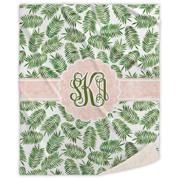 Custom Tropical Leaves Sherpa Throw Blanket - 50"x60" (Personalized)