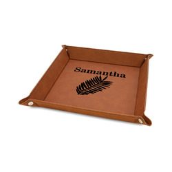 Tropical Leaves 6" x 6" Faux Leather Valet Tray w/ Monogram