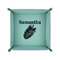 Tropical Leaves 6" x 6" Teal Leatherette Snap Up Tray - FOLDED UP