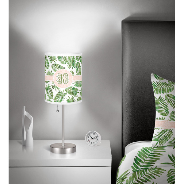 Tropical Leaves 7 inch drum lamp shade - in room