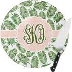 Tropical Leaves Round Glass Cutting Board - Small (Personalized)