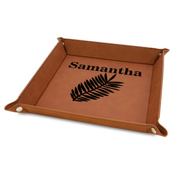 Tropical Leaves 9" x 9" Leather Valet Tray w/ Monogram