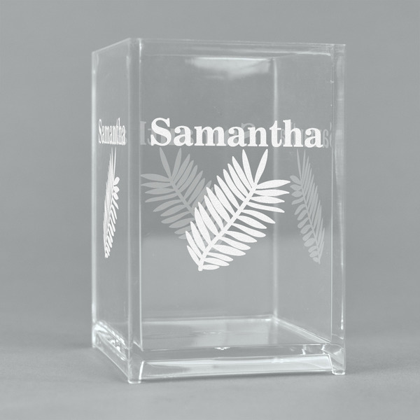 Custom Tropical Leaves Acrylic Pen Holder (Personalized)