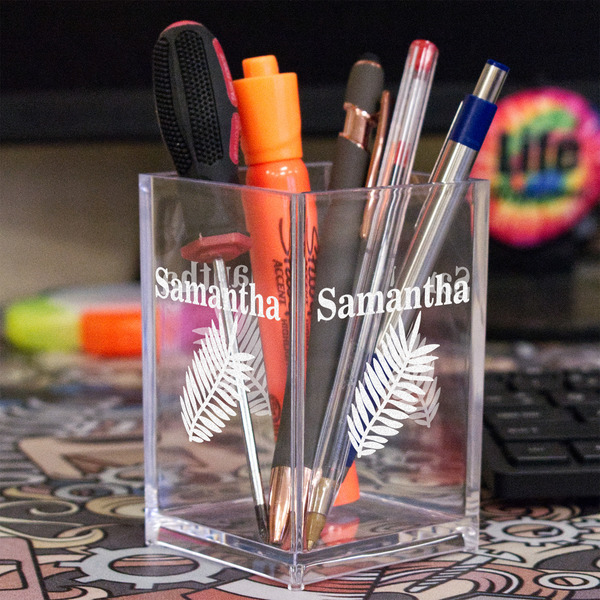 Tropical Leaves Acrylic Pen Holder - In Context