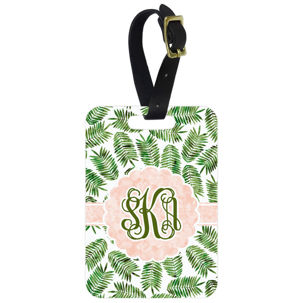 Custom Tropical Leaves Metal Luggage Tag w/ Monogram