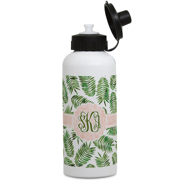Custom Tropical Leaves Water Bottles - Aluminum - 20 oz - White (Personalized)