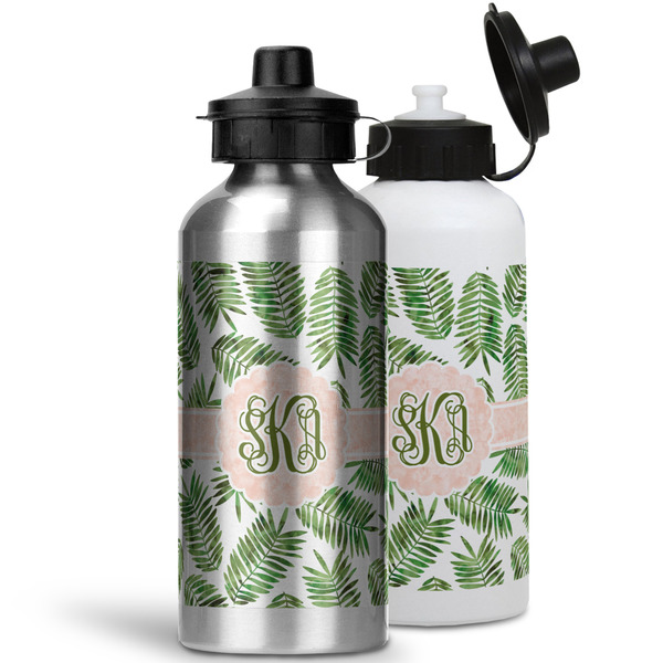 Tropical Leaves Aluminum Water Bottles - MAIN (white &silver)