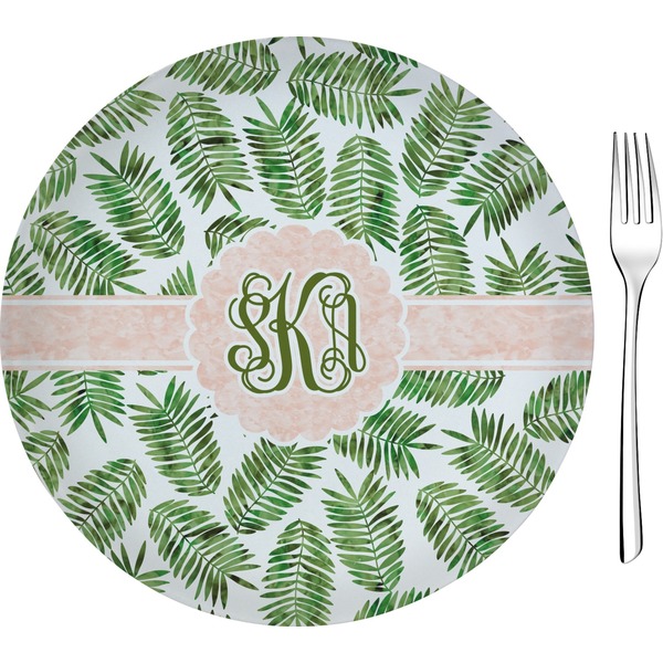 Custom Tropical Leaves 8" Glass Appetizer / Dessert Plates - Single or Set (Personalized)