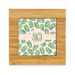 Tropical Leaves Bamboo Trivet with Ceramic Tile Insert (Personalized)