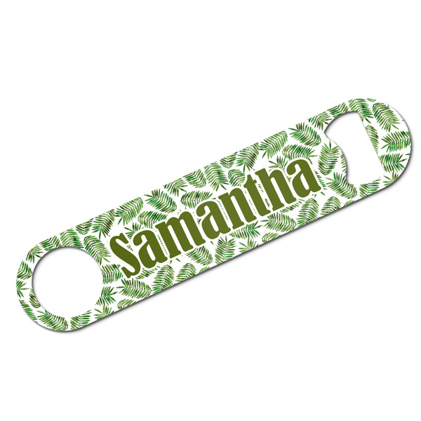 Custom Tropical Leaves Bar Bottle Opener - White w/ Monogram