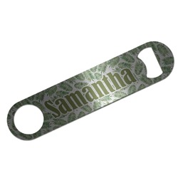 Tropical Leaves Bar Bottle Opener - Silver w/ Monogram