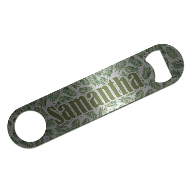 Custom Tropical Leaves Bar Bottle Opener - Silver w/ Monogram
