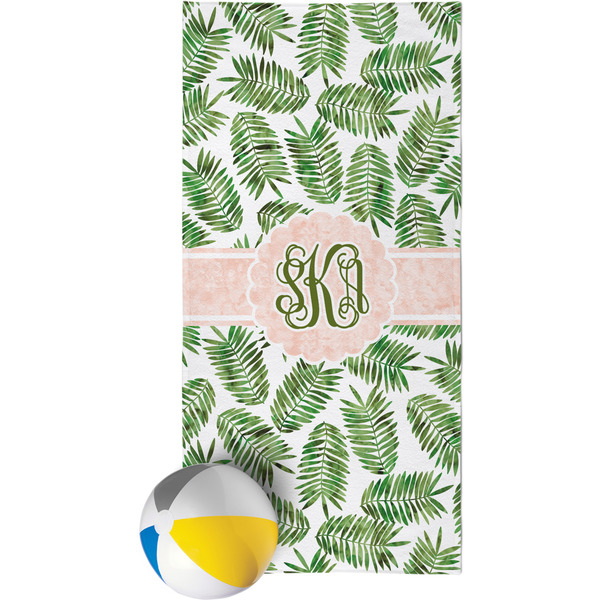 Custom Tropical Leaves Beach Towel (Personalized)