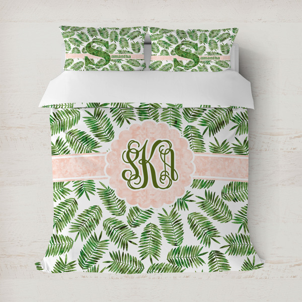 Custom Tropical Leaves Duvet Cover Set - Full / Queen (Personalized)