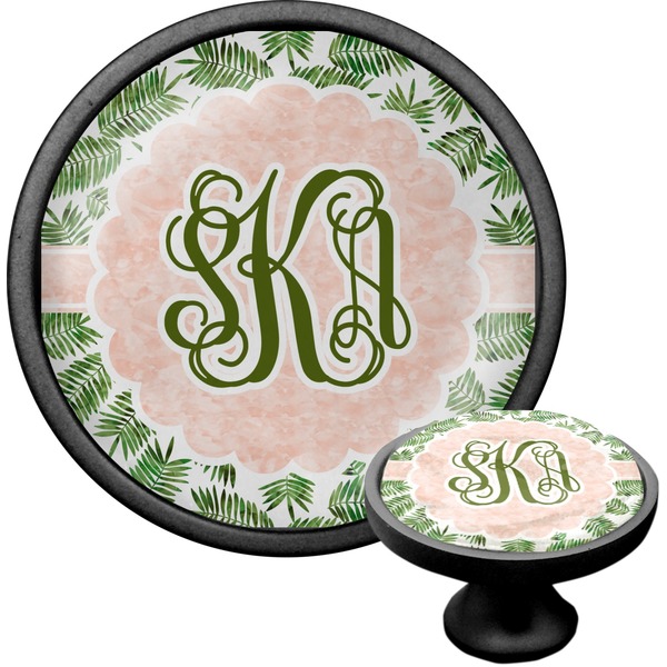 Custom Tropical Leaves Cabinet Knob (Black) (Personalized)