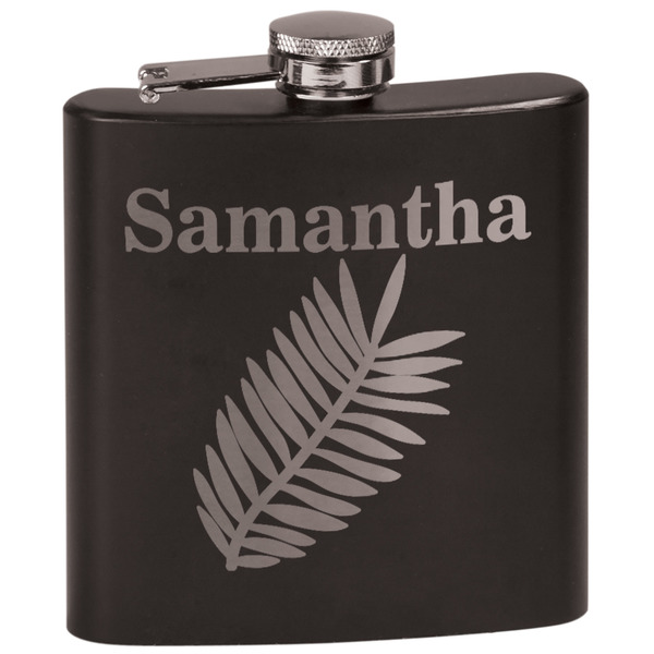 Custom Tropical Leaves Black Flask Set (Personalized)