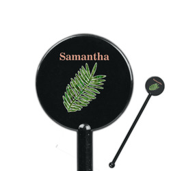 Tropical Leaves 5.5" Round Plastic Stir Sticks - Black - Single Sided (Personalized)