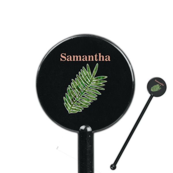 Custom Tropical Leaves 5.5" Round Plastic Stir Sticks - Black - Double Sided (Personalized)