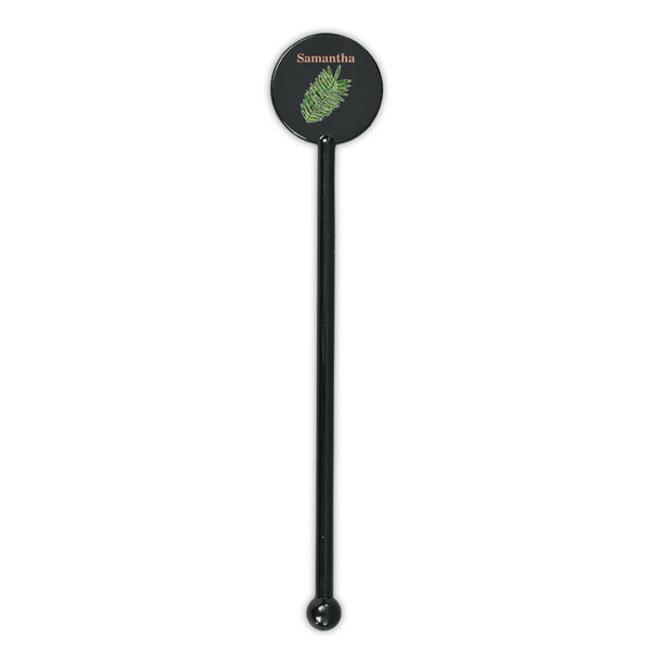 Tropical Leaves Black Plastic 5.5" Stir Stick - Round - Single Stick