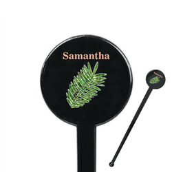 Tropical Leaves 7" Round Plastic Stir Sticks - Black - Double Sided (Personalized)
