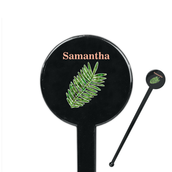 Custom Tropical Leaves 7" Round Plastic Stir Sticks - Black - Double Sided (Personalized)