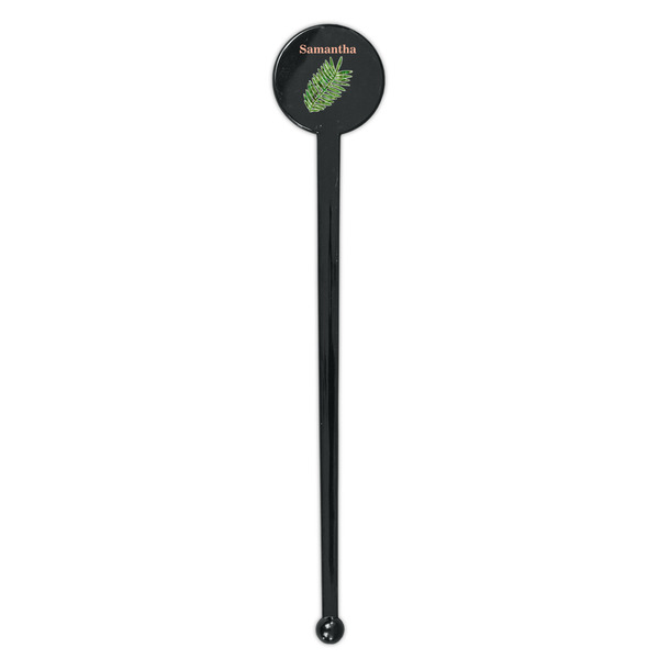 Tropical Leaves Black Plastic 7" Stir Stick - Round - Single Stick