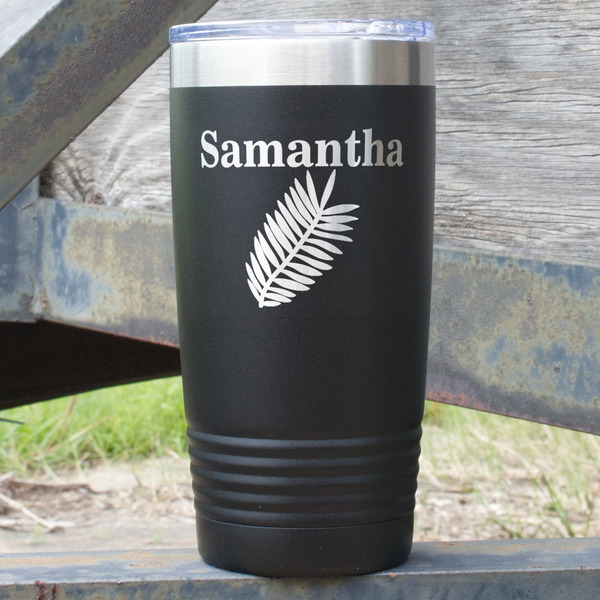Custom Tropical Leaves 20 oz Stainless Steel Tumbler - Black - Single Sided (Personalized)