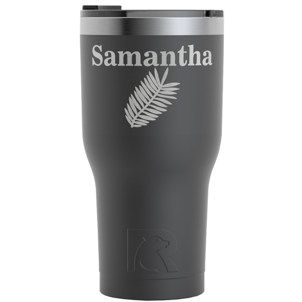 Custom Tropical Leaves RTIC Tumbler - Black - Engraved Front (Personalized)