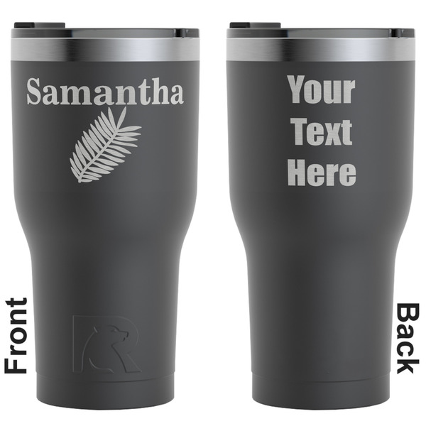 Custom Tropical Leaves RTIC Tumbler - Black - Engraved Front & Back (Personalized)