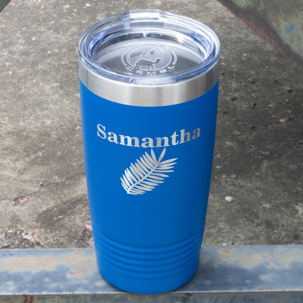 Tropical Leaves Blue Polar Camel Tumbler - 20oz - Angled