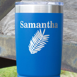 Tropical Leaves 20 oz Stainless Steel Tumbler - Royal Blue - Double Sided (Personalized)