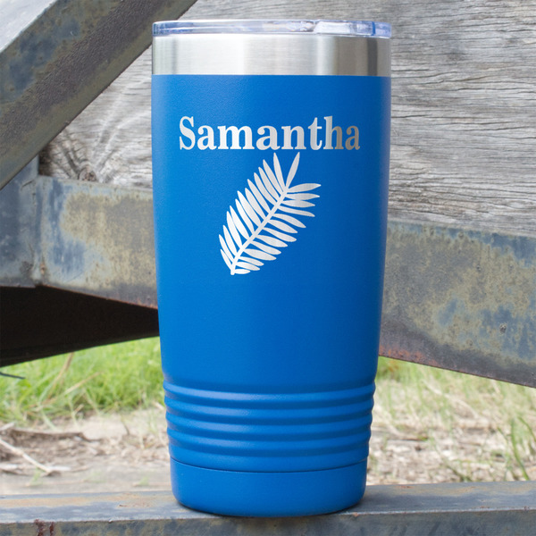 Custom Tropical Leaves 20 oz Stainless Steel Tumbler - Royal Blue - Single Sided (Personalized)