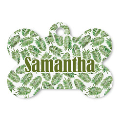 Tropical Leaves Bone Shaped Dog ID Tag - Large (Personalized)