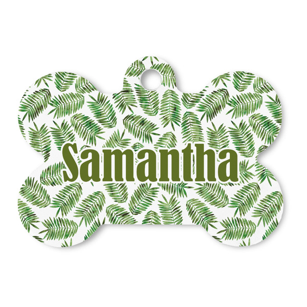 Custom Tropical Leaves Bone Shaped Dog ID Tag (Personalized)