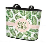 Tropical Leaves Bucket Tote w/ Genuine Leather Trim (Personalized)