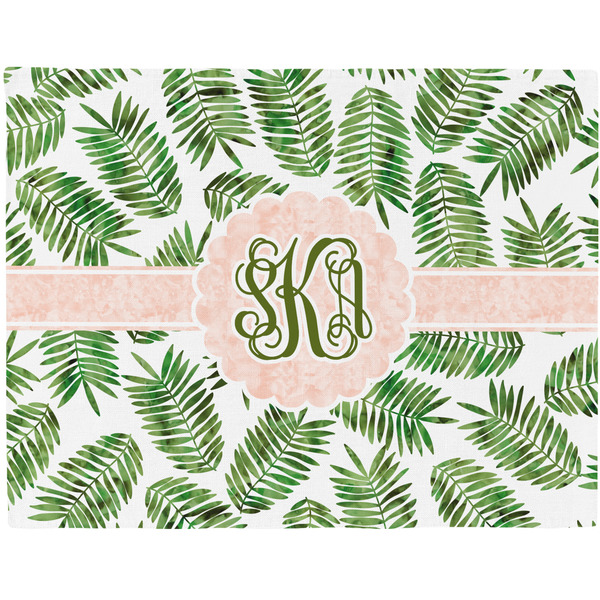 Custom Tropical Leaves Woven Fabric Placemat - Twill w/ Monogram