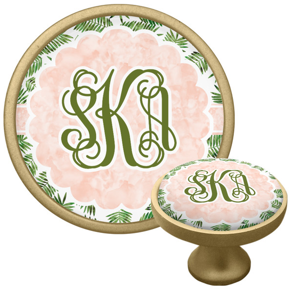 Custom Tropical Leaves Cabinet Knob - Gold (Personalized)