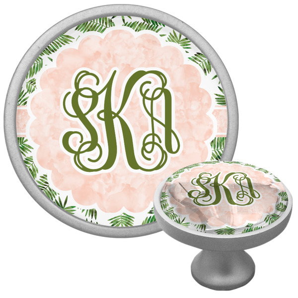 Custom Tropical Leaves Cabinet Knob (Silver) (Personalized)