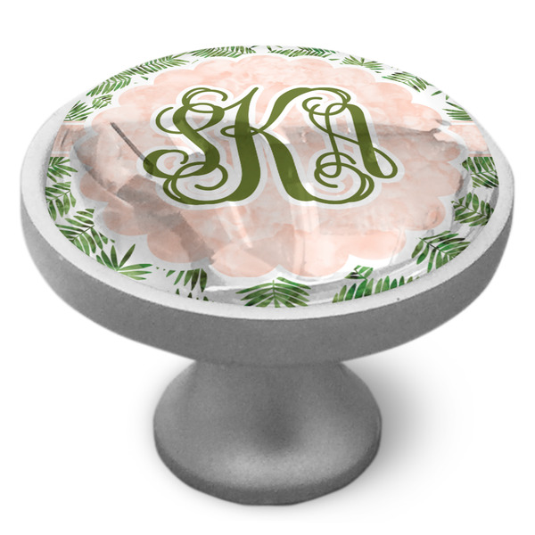 Tropical Leaves Cabinet Knob - Nickel - Side