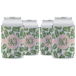 Tropical Leaves Can Cooler (12 oz) - Set of 4 w/ Monogram