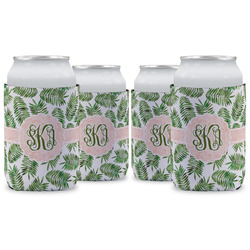 Tropical Leaves Can Cooler (12 oz) - Set of 4 w/ Monogram