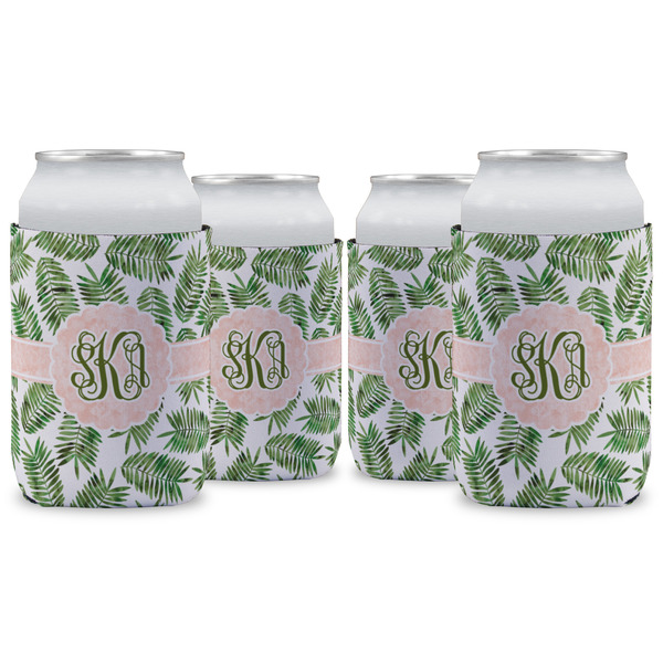 Custom Tropical Leaves Can Cooler (12 oz) - Set of 4 w/ Monogram