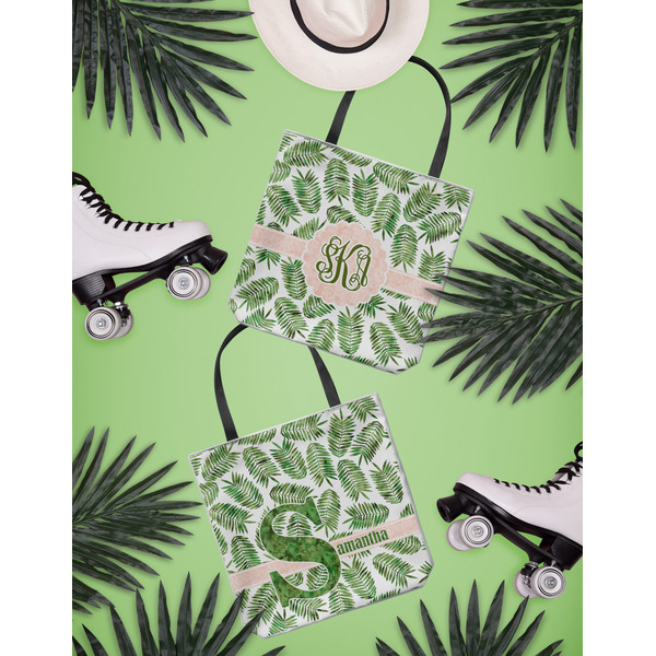 Tropical Leaves Canvas Tote Lifestyle Front and Back- 13x13
