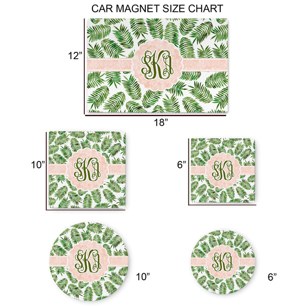 Tropical Leaves Car Magnets - SIZE CHART