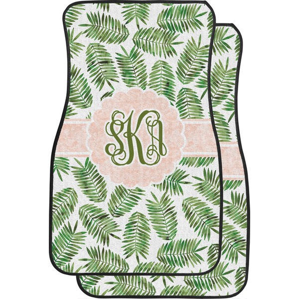 Custom Tropical Leaves Car Floor Mats (Front Seat) (Personalized)